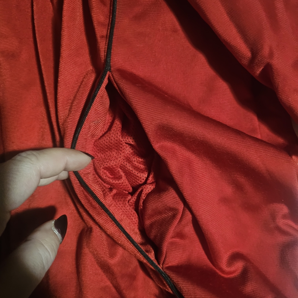 Adidas Men's Vibrant Red Jacket with Black Stripes - Picture 2 of 3